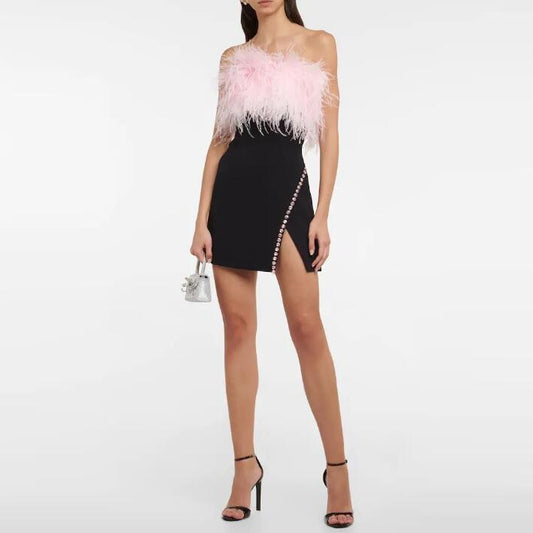 Women's new drill chain small dress feather dresses tight dress