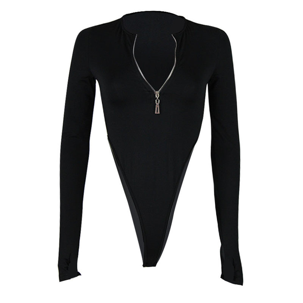 Long Sleeve Slim Fit onesie Zipper Top