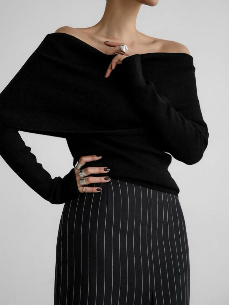 Women's sweater 2024 autumn and winter long-sleeved knitted bottoming shirt off-shoulder sexy slim-fit off-shoulder top