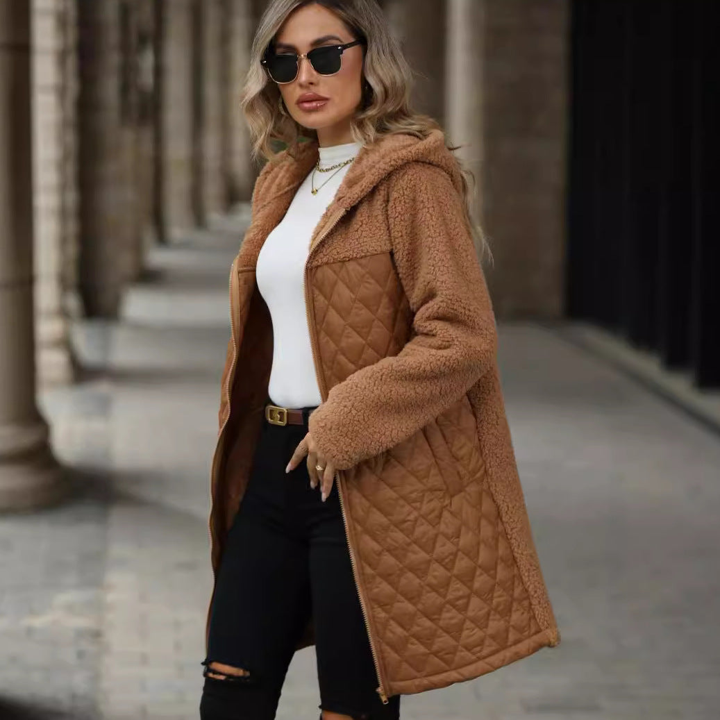 Autumn and winter New loose hooded zipper plush women coat