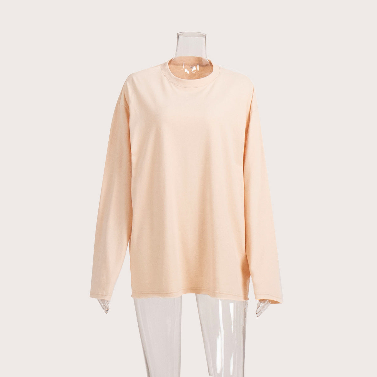 Women's cotton T-shirt spring and autumn loose solid color Oversize round neck long sleeve loose top