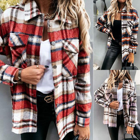New woolen shirt long-sleeved plaid jacket