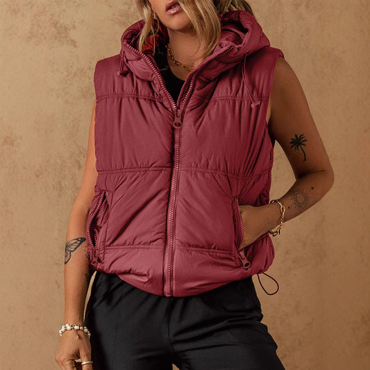 Casual Versatile Quilted Zipper Hooded Vest