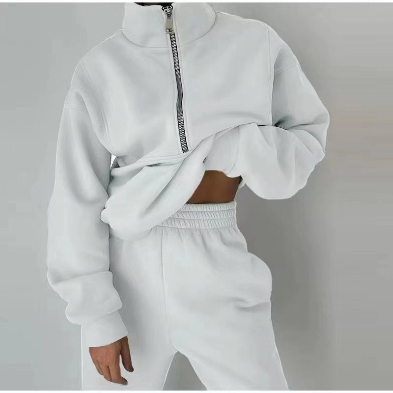 Casual sports fleece sweater sweatpants two-piece set