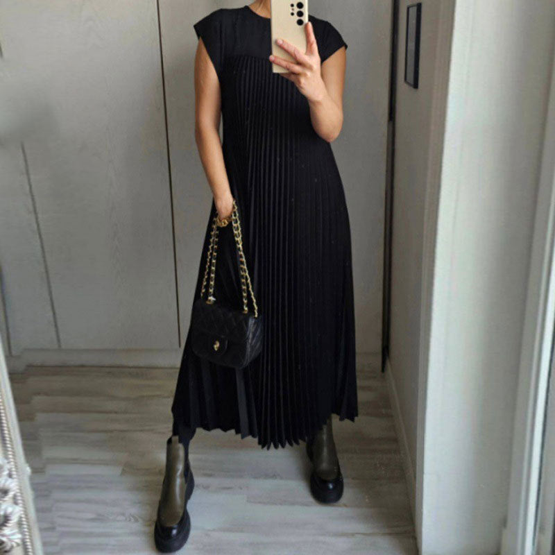 New dress elegant and fashionable round neck sleeveless pleated long dress