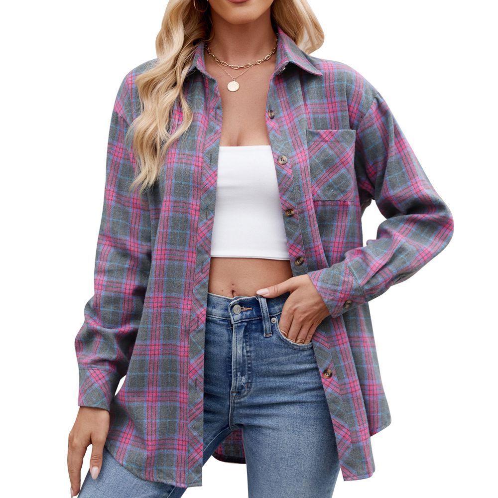 Casual Fashion Hottie Loose Plaid Shirt Woman
