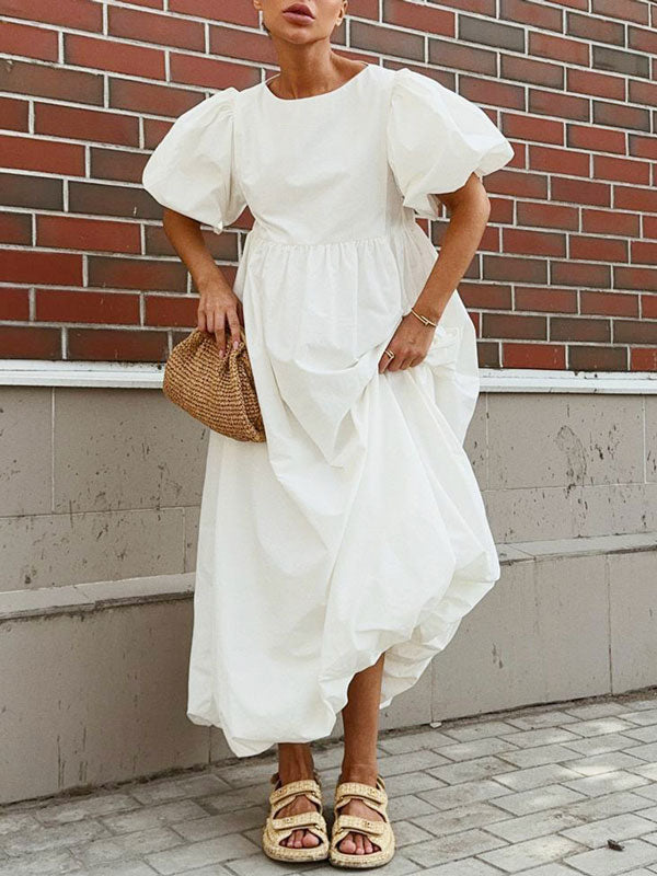 Summer Puff Sleeve Maxi White Dress