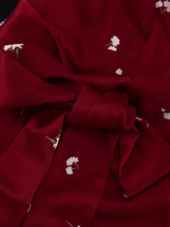 Print Satin High Waist Maxi Dress