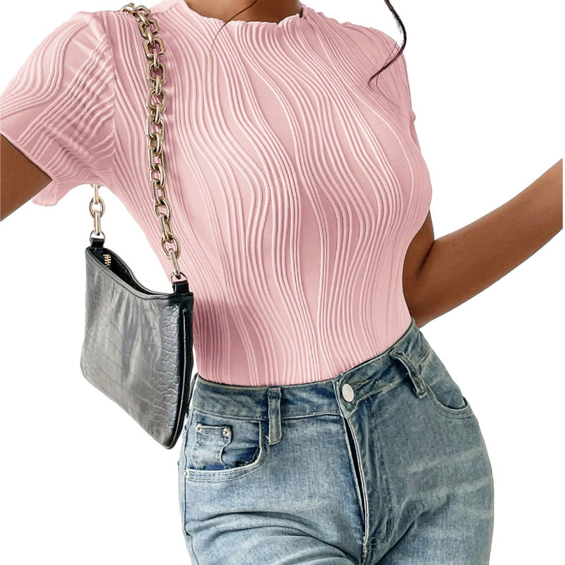 Women's Short Sleeve Ripple Textured onesie Sexy Top
