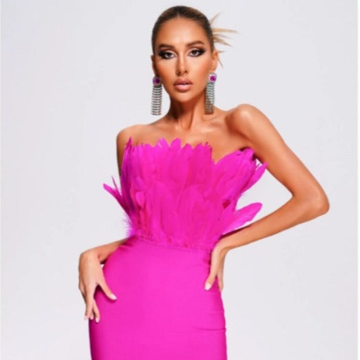 Fashion Slim Bandage Dress Women's Strapless Feather Dresses