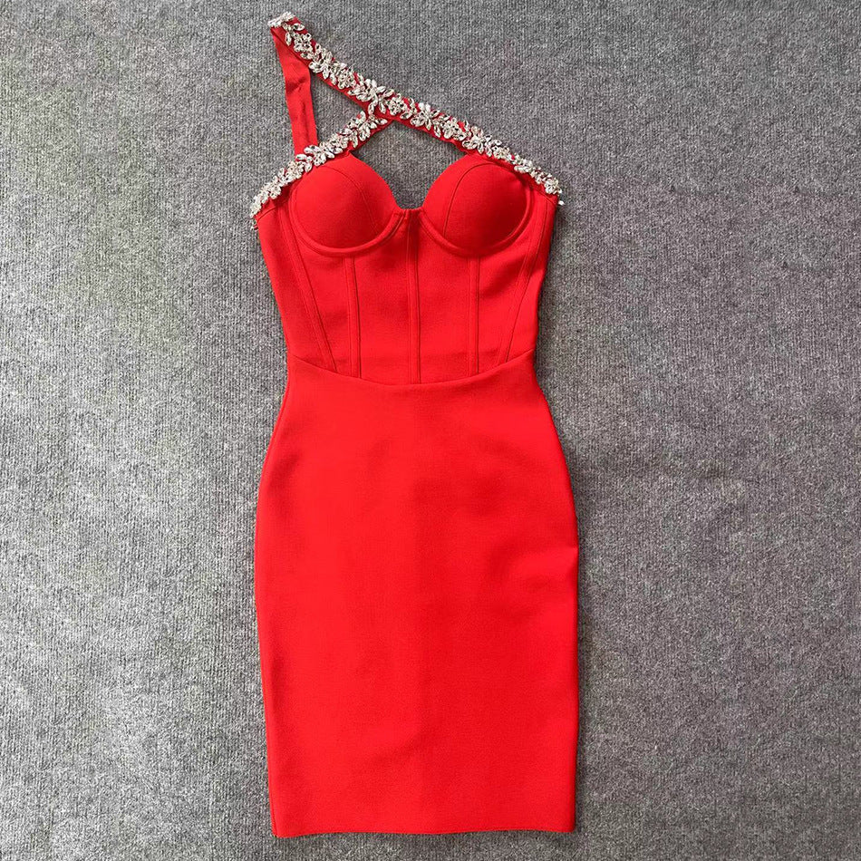 Sexy Sleeveless Chain Rhinestone Slim Skinny Bandage Dress