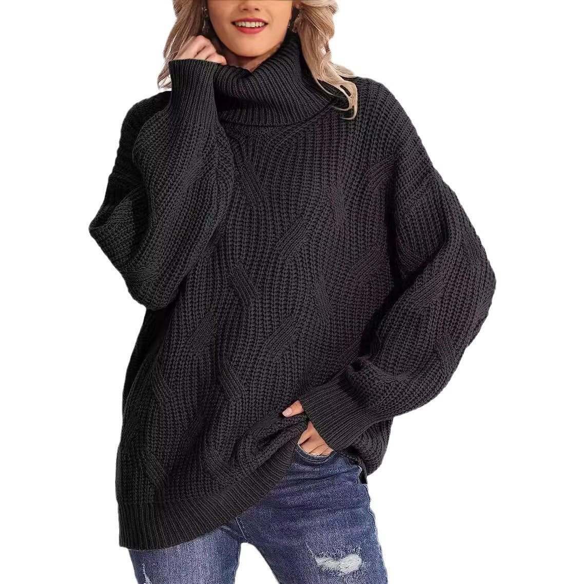 Autumn and Winter loose turtleneck twisted knitted sweater women's pullover long sleeve