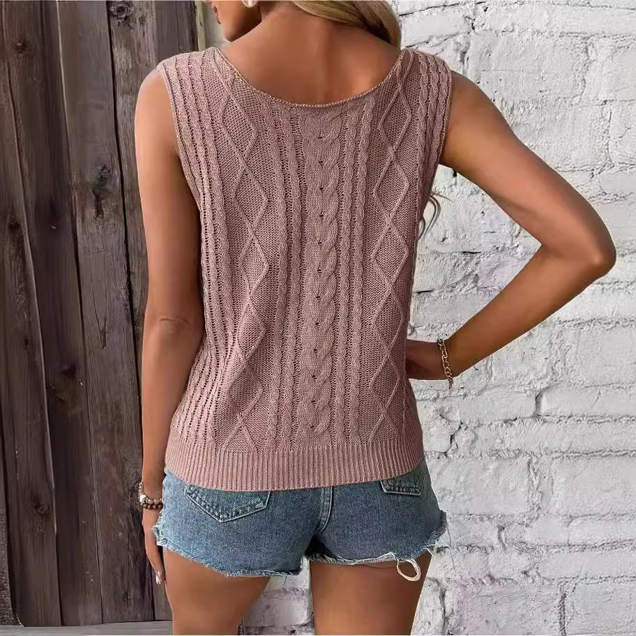 Spring and Summer knitted vest V-neck solid color twist casual outdoor knitwear women's clothing