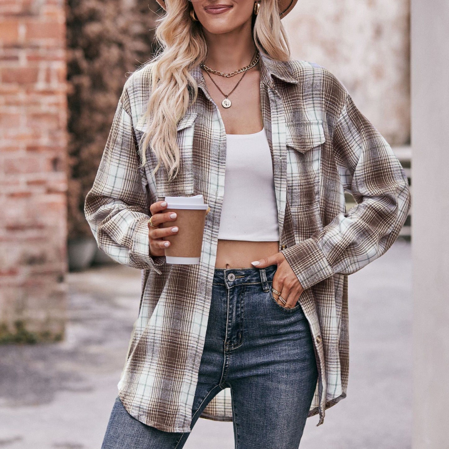 Casual fashion loose plaid shirt
