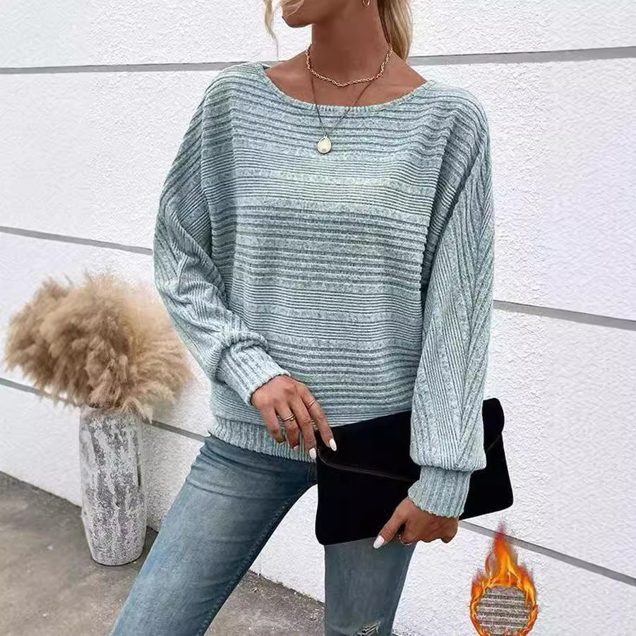 Autumn and Winter leisure solid color long sleeve round neck splicing pullover top T-shirt for women