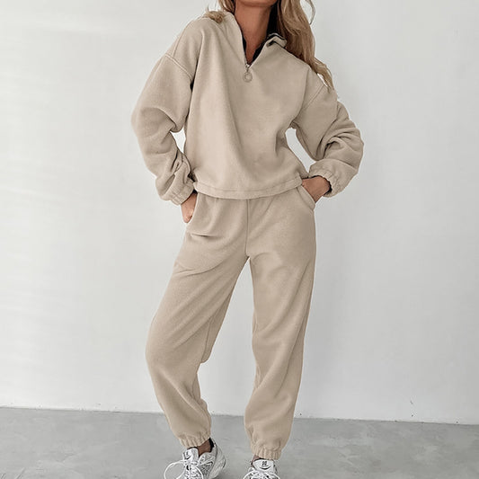 New fleece casual loose sweater high waist sports leggings two-piece set