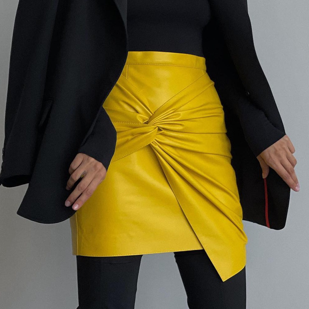 2024 autumn winter street fashion ruffle hip skirt leather skirt wholesale
