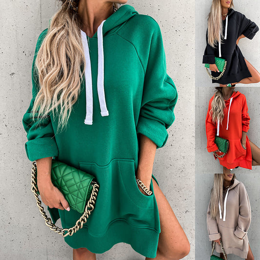 Autumn and Winter new mid-length sleeve hooded sweater