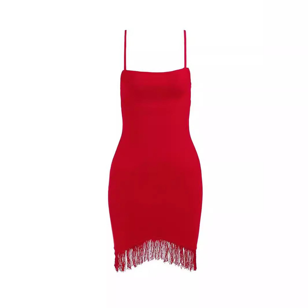 Christmas Red Dresses Female Sexy Tassel Bandage Dress Party