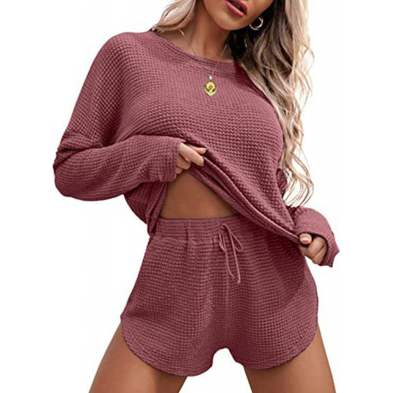 Waffle Knitted Pajamas Casual Suit Homewear Sportswear