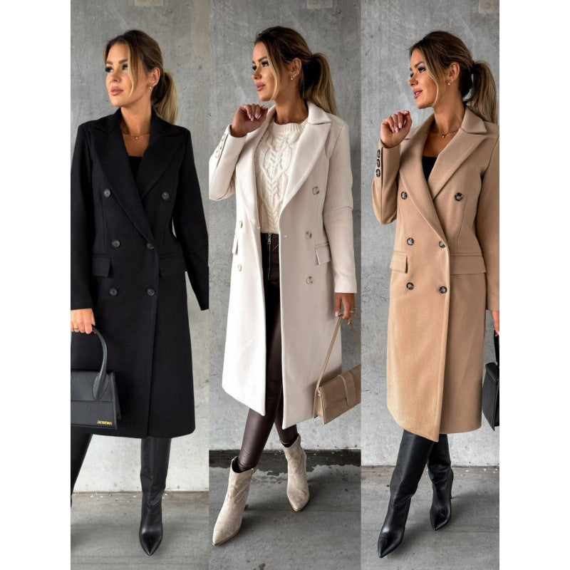 Autumn and winter trench coat minimalist long sleeve double breasted woolen coat outerwear women's clothing