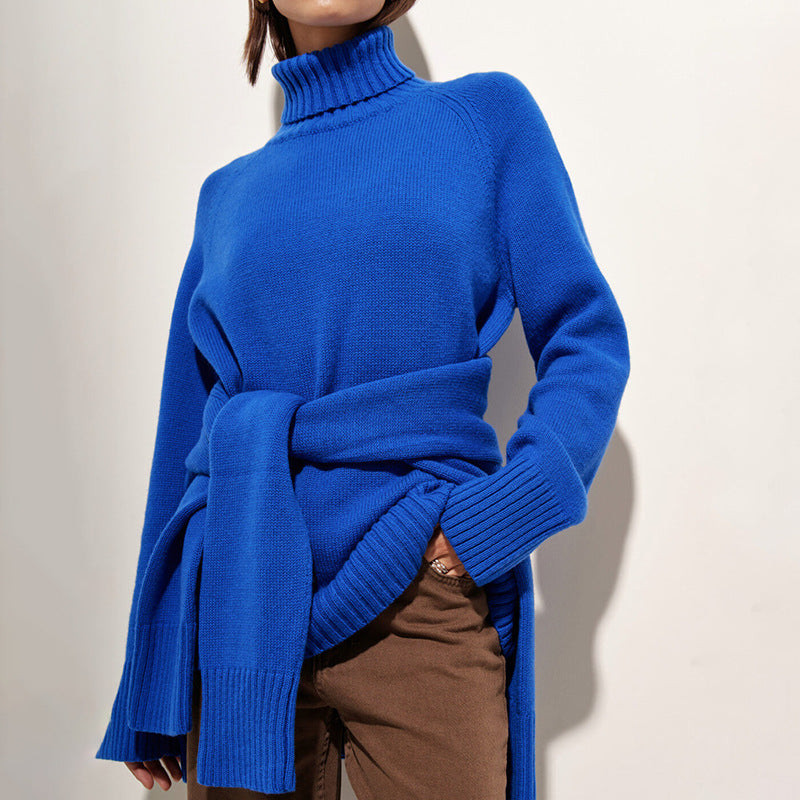 Turtleneck sweater autumn and winter elegant commuter solid color raglan sleeve women's knitted blouse