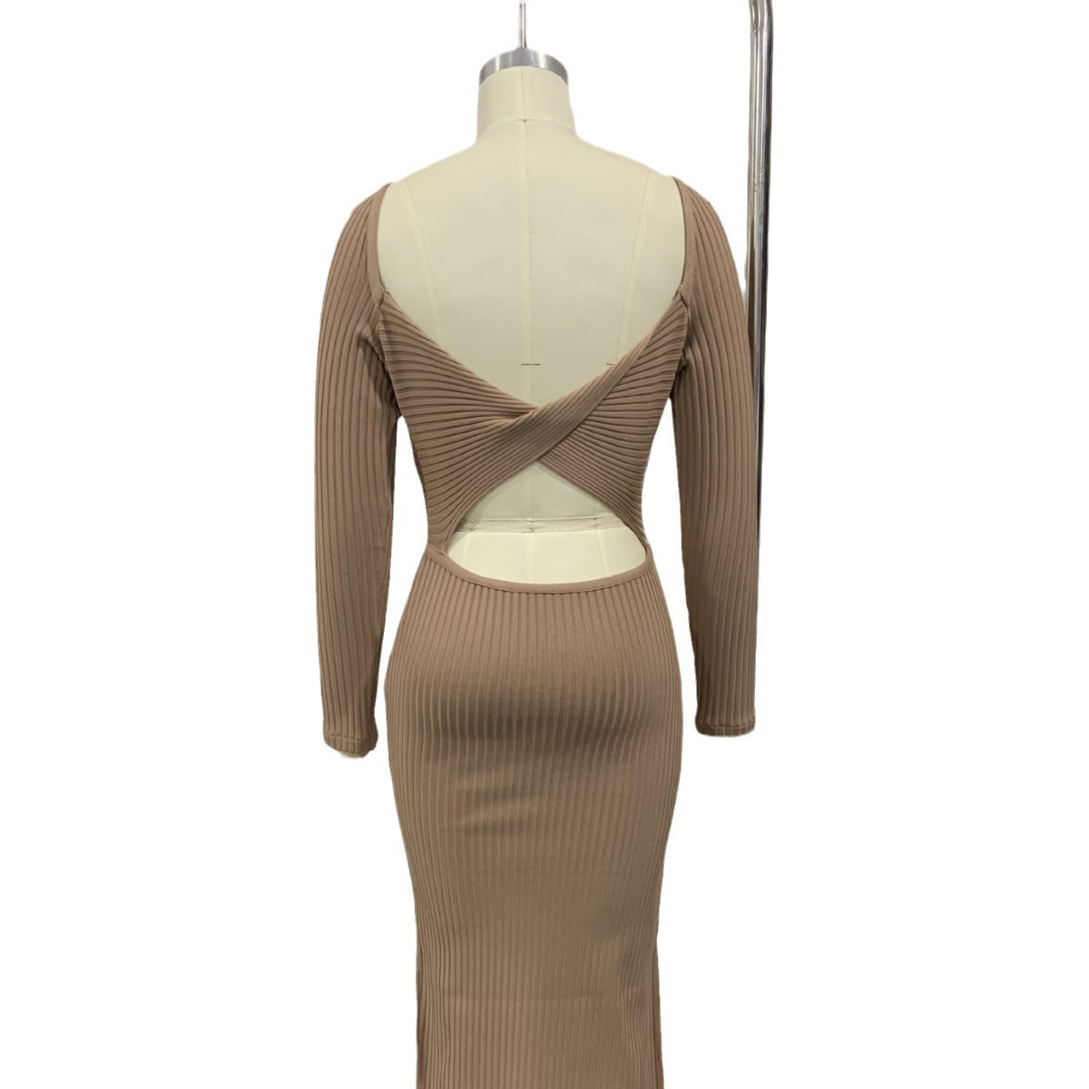 Women's Autumn Winter Slim Back Kinked Hollow Bandage Dress