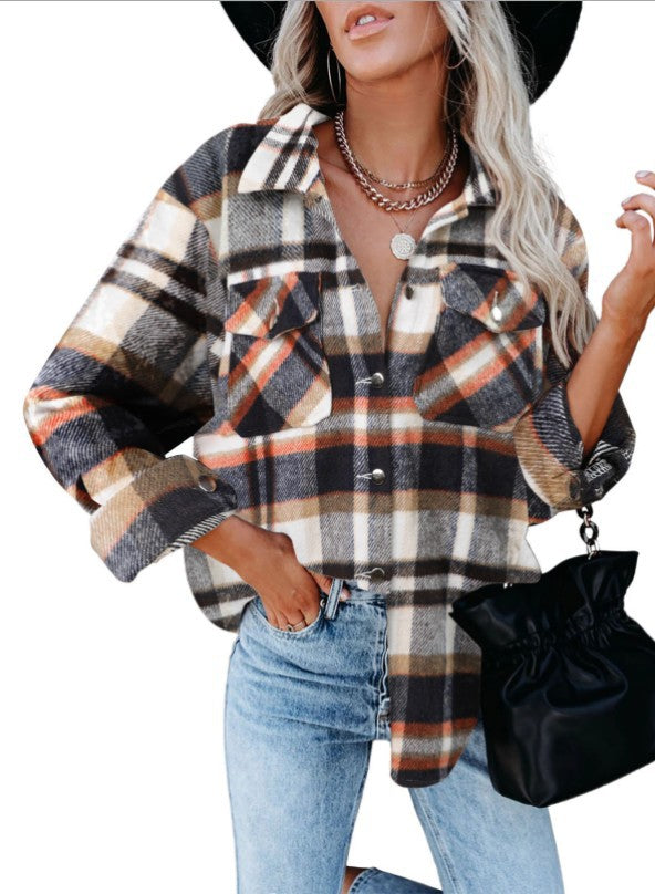 New woolen shirt long-sleeved plaid jacket