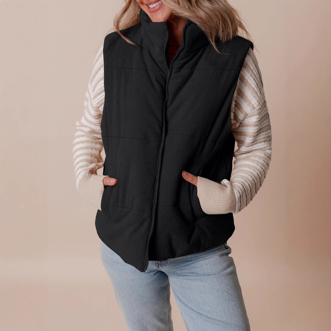 Solid color versatile cotton jacket vest sleeveless warm vest jacket