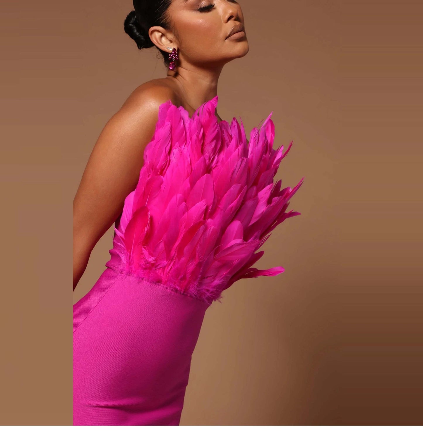 Fashion Slim Bandage Dress Women's Strapless Feather Dresses