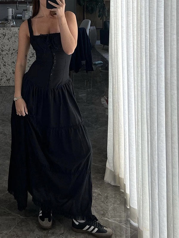 Smocked Pleated Tiered Camisole Maxi Dress