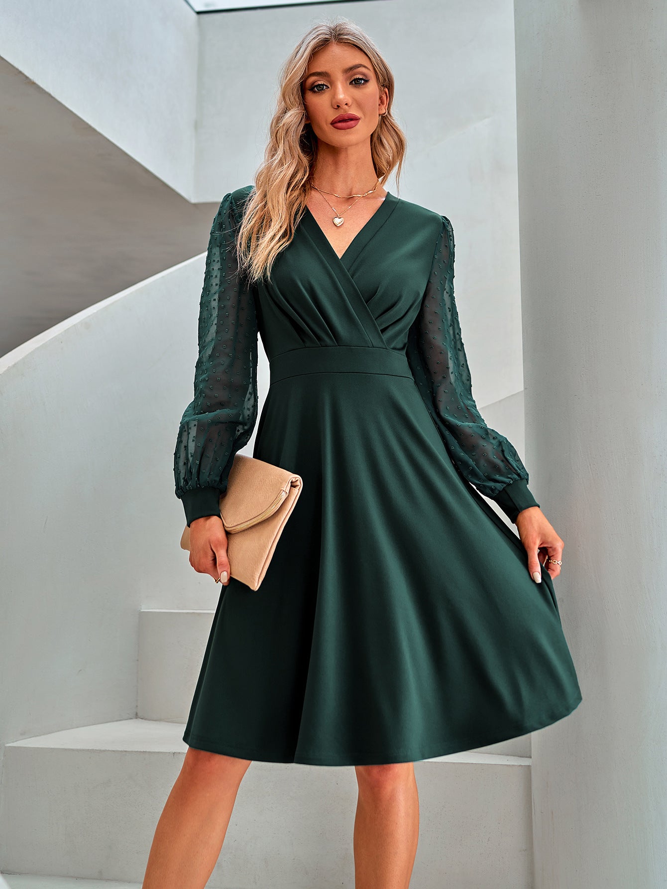 New trendy V-neck European and American jacquard dress