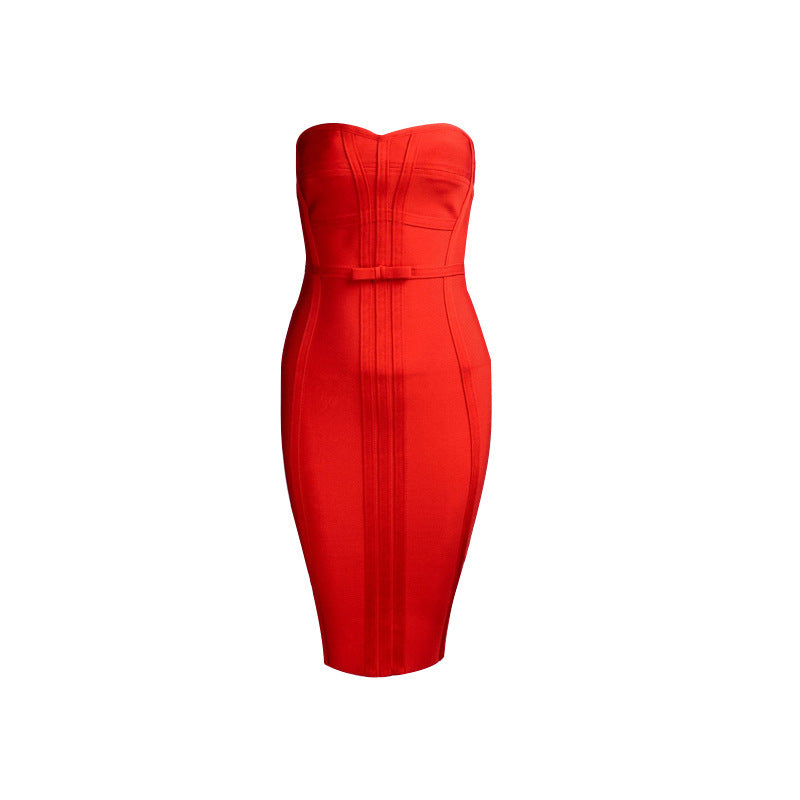 Classic Christmas Women's Dress Red Tube Top Bandage Dresses