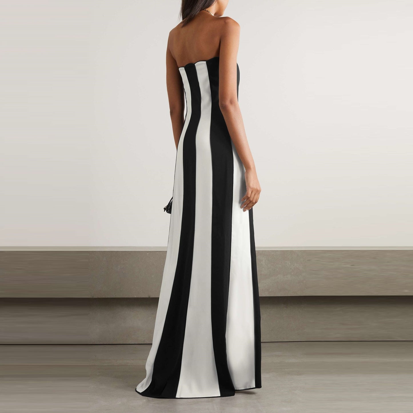 Tube Top Bandage Black And White Striped Banquet Dress