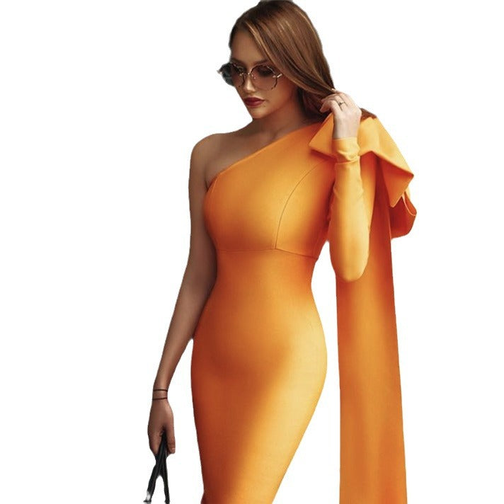 Bandage Dress Three-Dimensional Big Bow One-Shoulder Waist