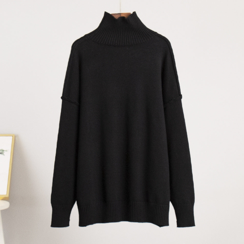 Patchwork turtleneck sweater women's top autumn and winter leisure loose and idle thickened knitting pullover