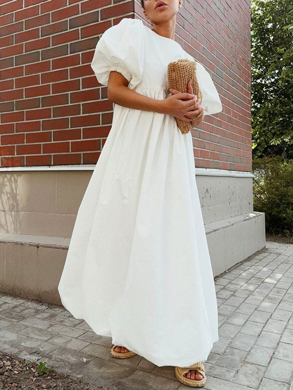Summer Puff Sleeve Maxi White Dress