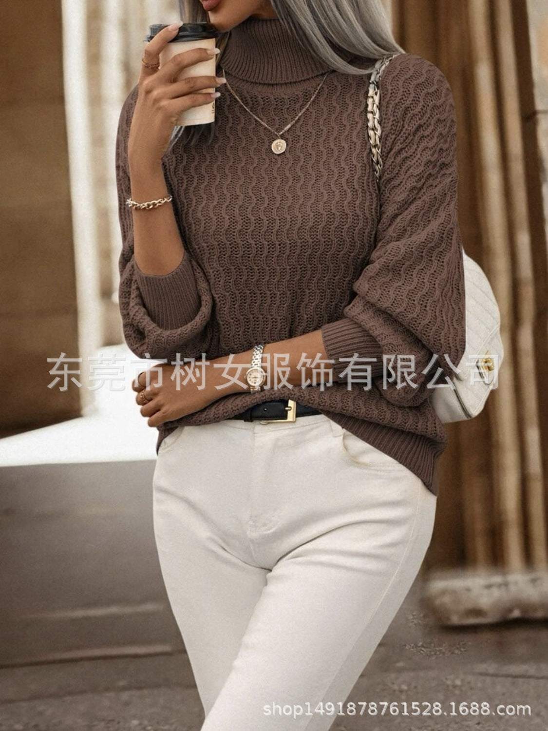 Autumn and Winter loose top casual drop-shoulder turtleneck women's thick needle sweater sweater