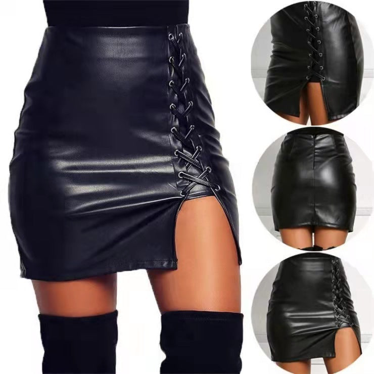 Fashion tie high waist sheath split women's skirt