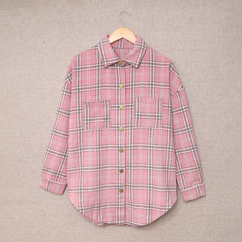 Wholesale of a new breasted pocket long-sleeved woolen shirt for women