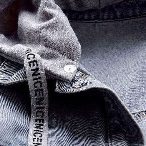 New Korean version hooded denim jacket women's short fashion big pocket jacket