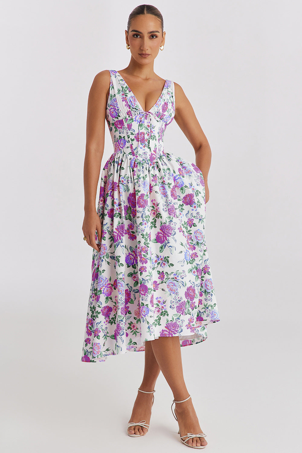 New slim-fit suspender dress fashion printed V-neck temperament dress