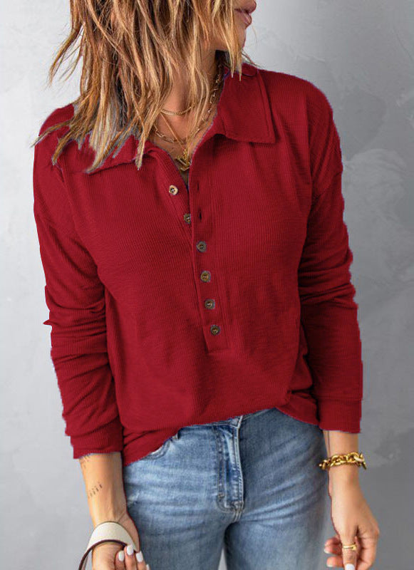 Women's New lapel button top shirt long-sleeved shirt