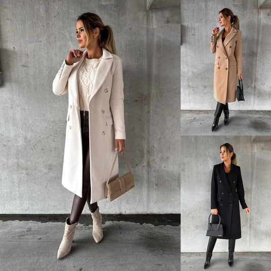 Autumn and winter trench coat minimalist long sleeve double breasted woolen coat outerwear women's clothing