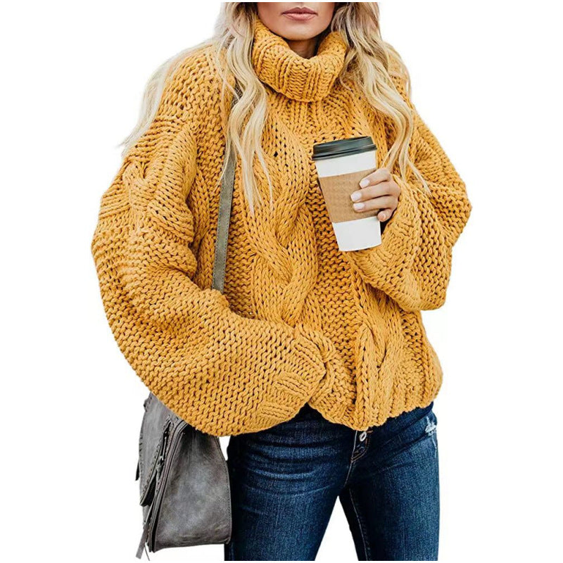 Autumn and winter women's knitted pullover top idle style solid color twist loose turtleneck sweater