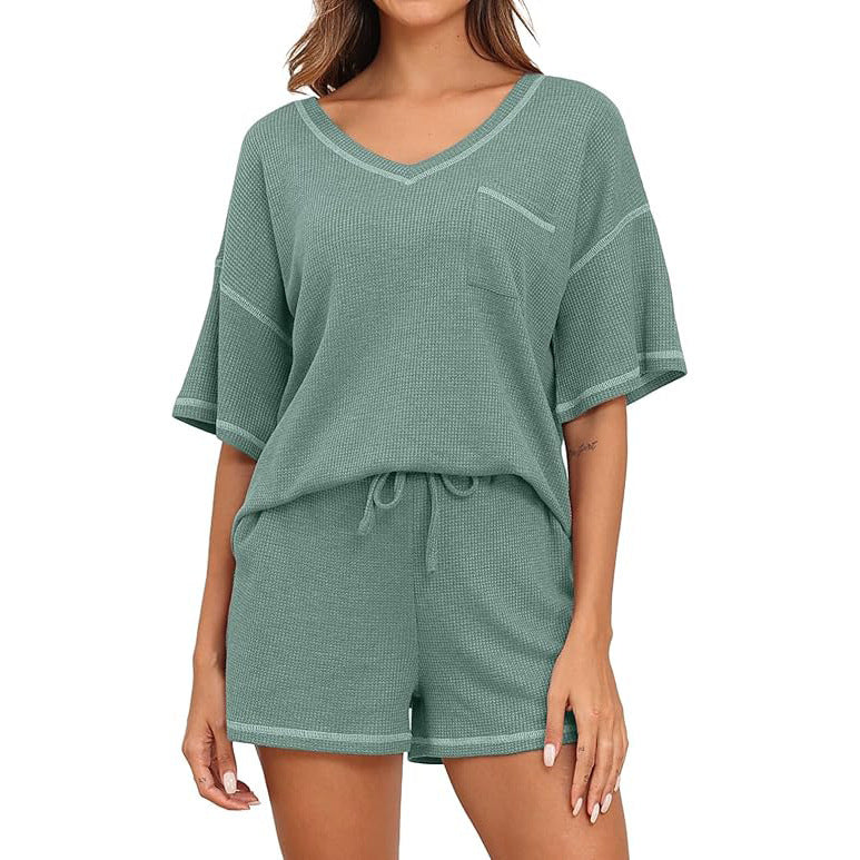 Spring and summer new women's waffle pajama set