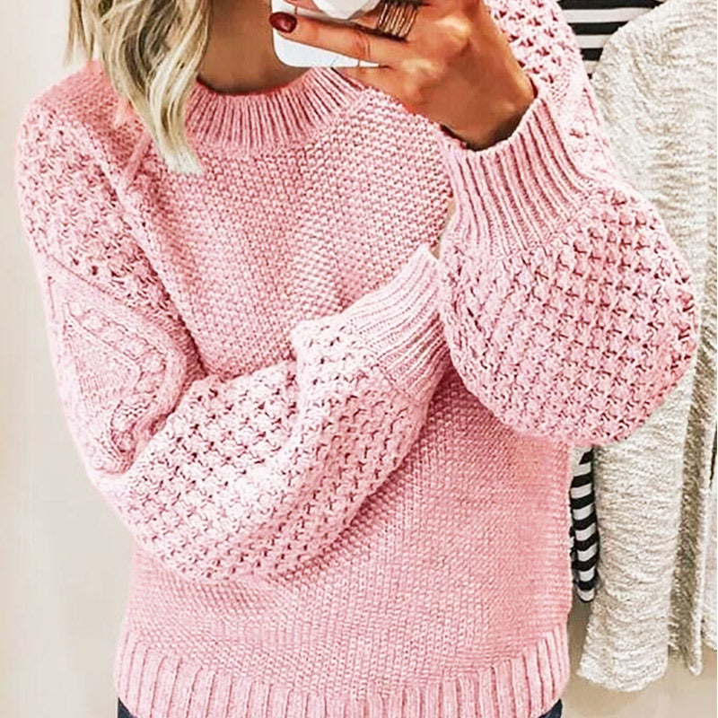 Thick warm sweater solid color outerwear knitted pullover women's sweater