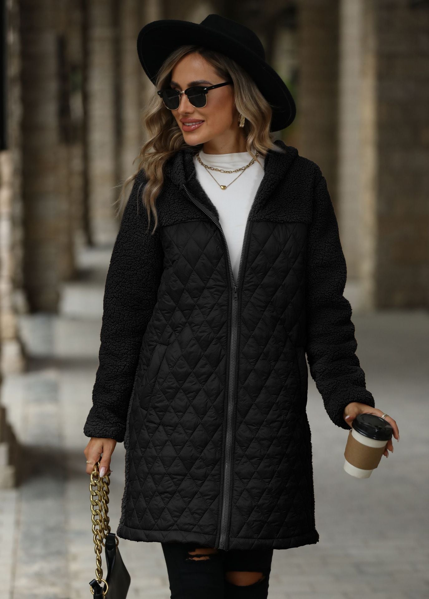 Autumn and winter New loose hooded zipper plush women coat