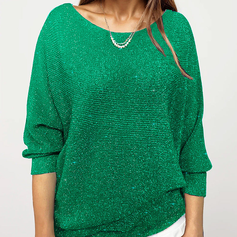 Cross-border European and American style gold silk flash sweater