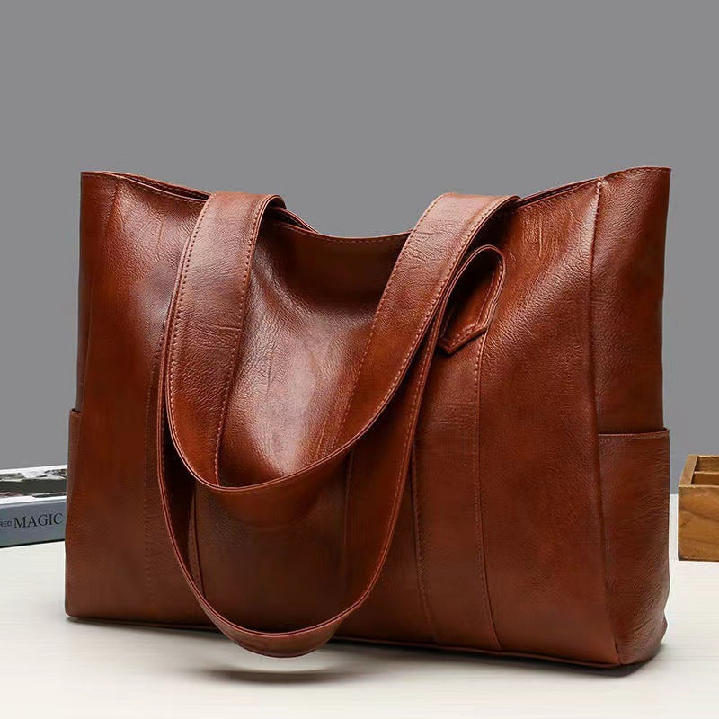 New versatile European and American large-capacity soft leather handbag messenger bag tote bag shoulder bag